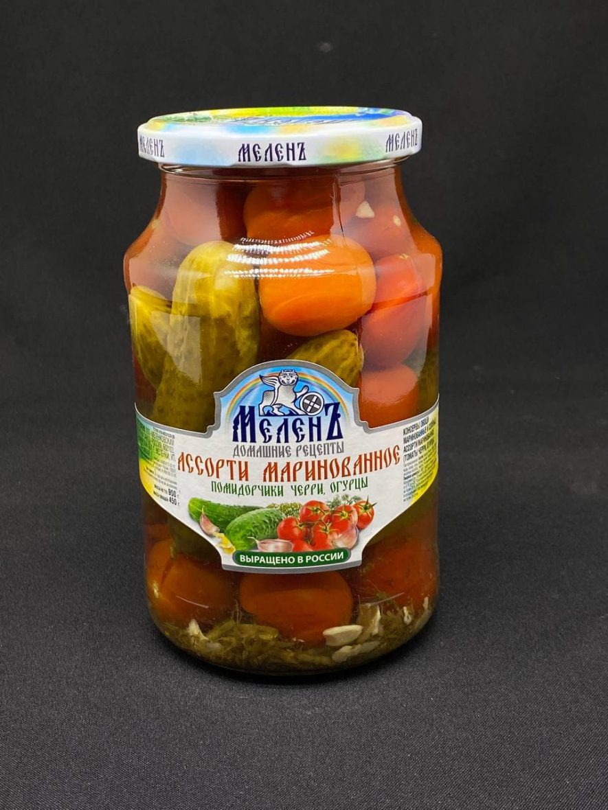 Ассорти марин. (огурцы, черри) ст/б Меленъ, 950мл, шт.