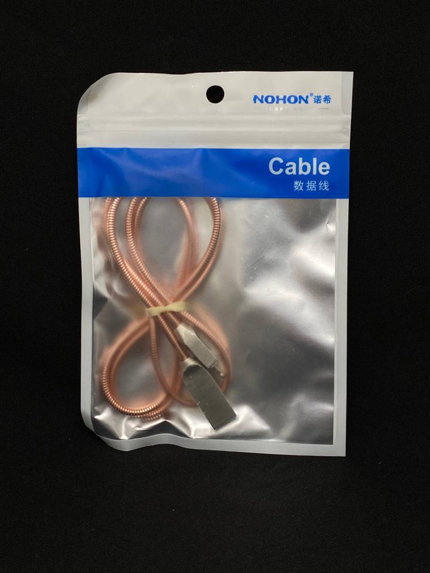 Кабель NOHON USB для iPhone металлический, розовый 1 м, цена за шт.